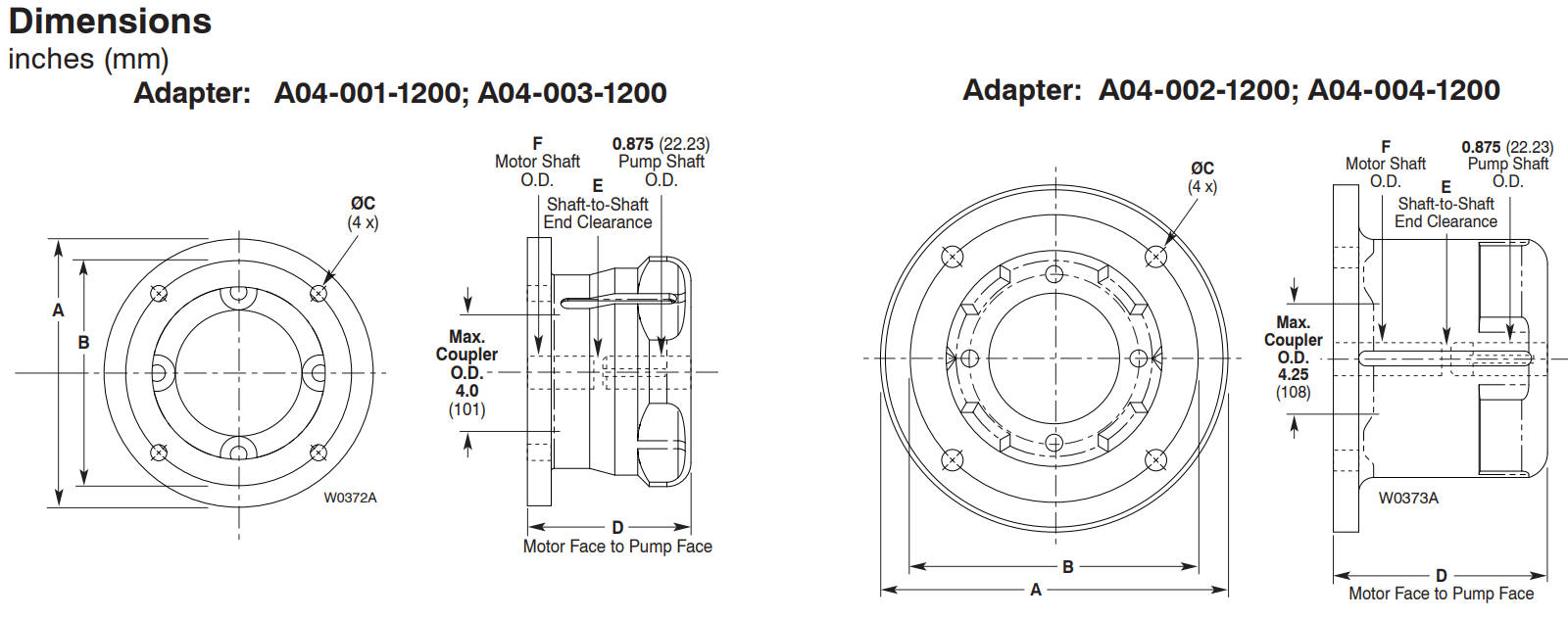 Model D10 Hydra-Cell Pro Pump and Motor Adapter Dimensions